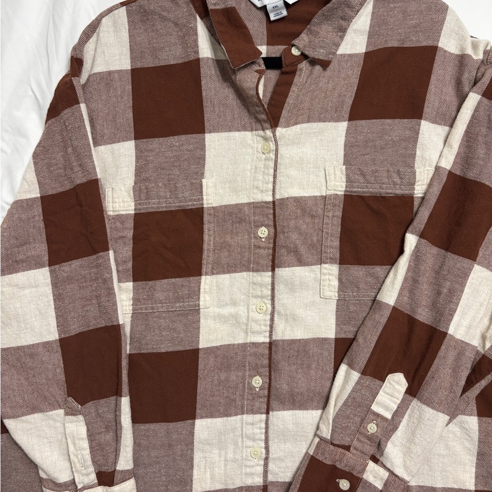 Brown and Cream plaid boyfriend shirt
